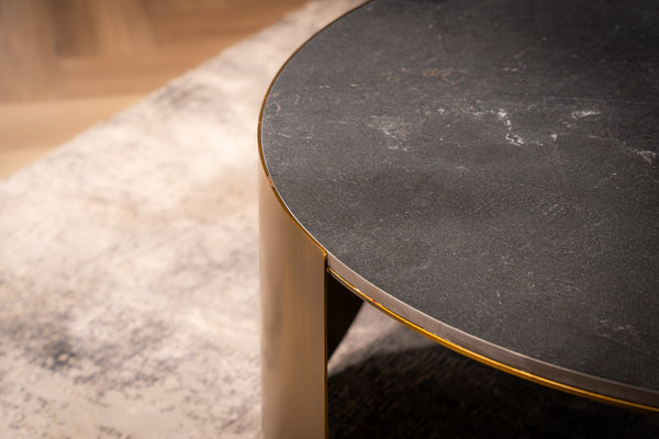 Petroio Italian Sintered Stone Round Coffee Table in Marble Look Black Diamond 90 cm