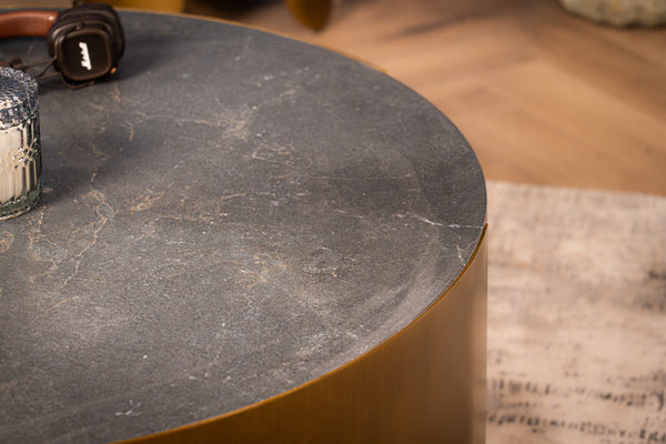 Petroio Italian Sintered Stone Round Coffee Table in Marble Look Black Diamond 90 cm