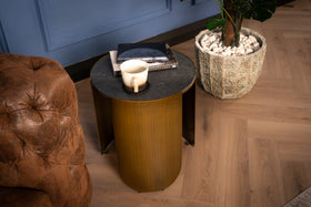 Petroio Italian Sintered Stone Round Side Table in Marble Look Black Diamond 40 cm