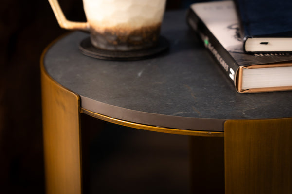 Petroio Italian Sintered Stone Round Side Table in Marble Look Black Diamond 40 cm