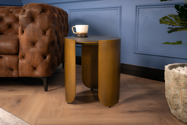 Petroio Italian Sintered Stone Round Side Table in Marble Look Black Diamond 40 cm