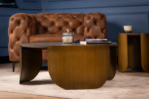 Petroio Italian Sintered Stone Round Coffee Table in Marble Look Black Diamond 90 cm