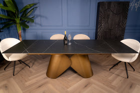Nemesis Extendable Italian Sintered Stone Dining Table in Black Manhattan Marble Look 180-220-260 cm