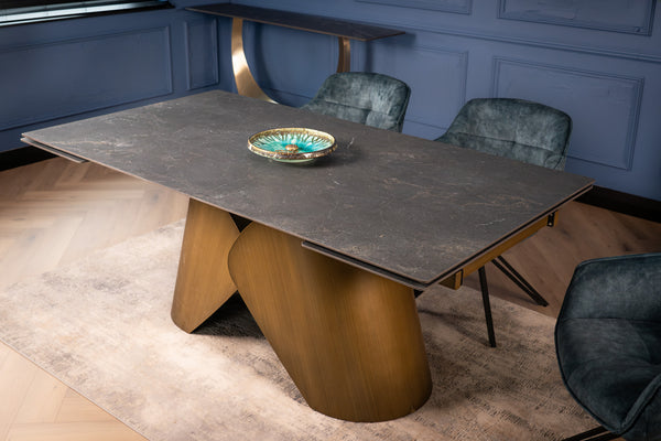 Nemesis Extendable Italian Sintered Stone Dining Table in Black Diamond Marble Look 180-220-260 cm