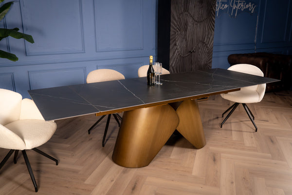 Nemesis Extendable Italian Sintered Stone Dining Table in Black Manhattan Marble Look 180-220-260 cm