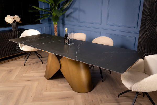 Nemesis Extendable Italian Sintered Stone Dining Table in Black Manhattan Marble Look 180-220-260 cm