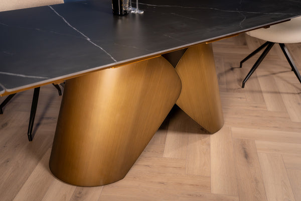 Nemesis Extendable Italian Sintered Stone Dining Table in Black Manhattan Marble Look 180-220-260 cm