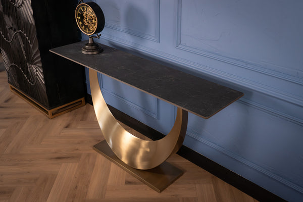 Cetona Italian Sintered Stone Console Table in Marble Look Black Diamond 160 cm