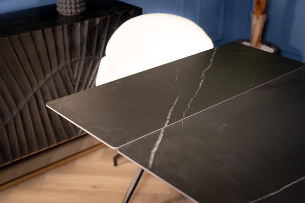 Nemesis Extendable Italian Sintered Stone Dining Table in Black Manhattan Marble Look 180-220-260 cm
