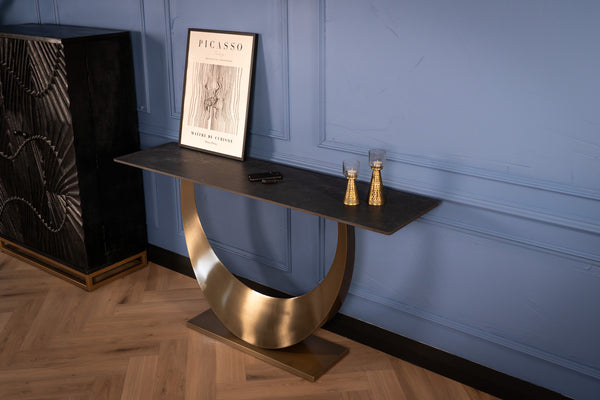 Cetona Italian Sintered Stone Console Table in Marble Look Black Diamond 160 cm