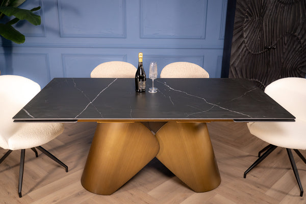 Nemesis Extendable Italian Sintered Stone Dining Table in Black Manhattan Marble Look 180-220-260 cm