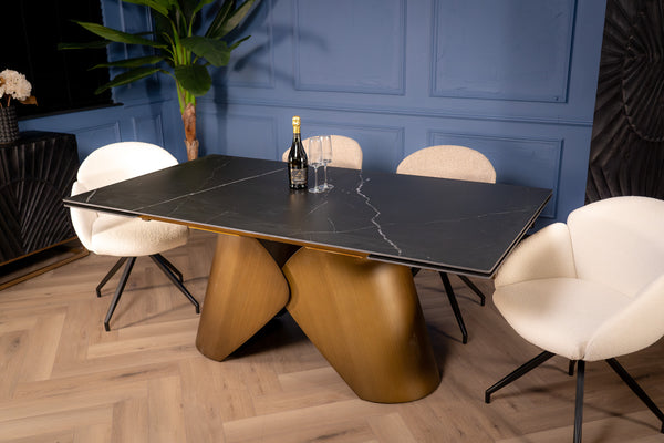 Nemesis Extendable Italian Sintered Stone Dining Table in Black Manhattan Marble Look 180-220-260 cm