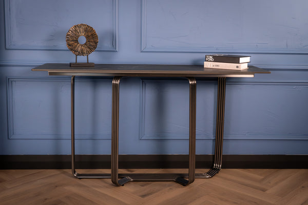 Bassano Italian Sintered Stone Console Table in Black Diamond Grey Marble Look 160 cm