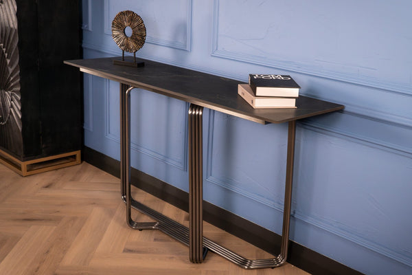 Bassano Italian Sintered Stone Console Table in Black Diamond Grey Marble Look 160 cm