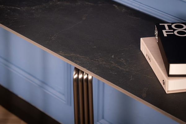 Bassano Italian Sintered Stone Console Table in Black Diamond Grey Marble Look 160 cm