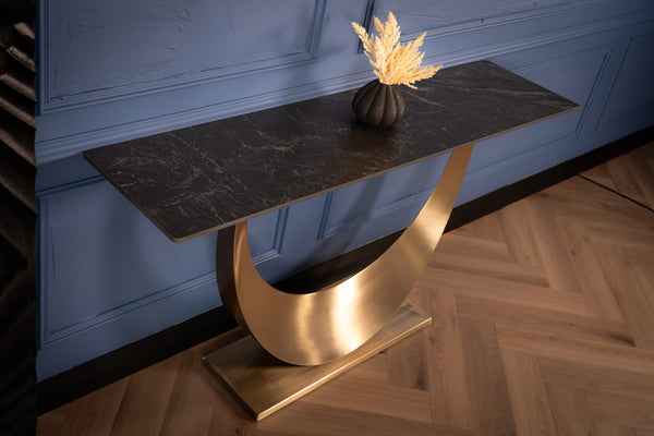 Cetona Italian Sintered Stone Console Table in Black Marble Look 160 cm