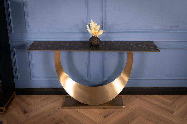 Cetona Italian Sintered Stone Console Table in Black Marble Look 160 cm