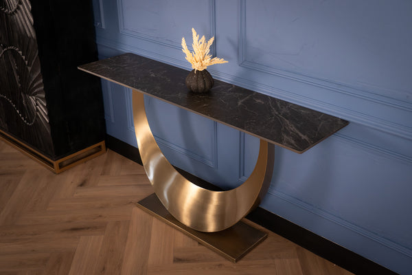 Cetona Italian Sintered Stone Console Table in Black Marble Look 160 cm