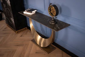 Cetona Italian Sintered Stone Console Table in Black Marble Look 160 cm