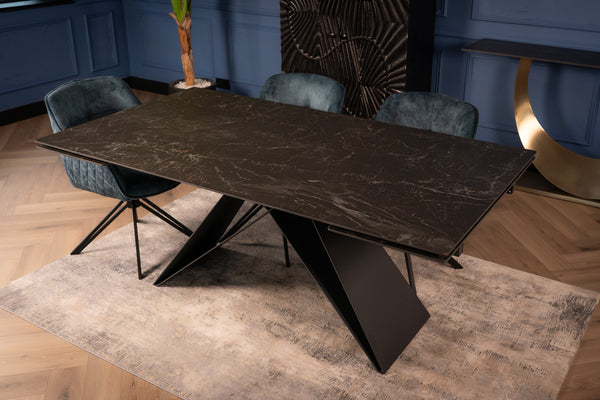Apollo Extendable Italian Sintered Stone Dining Table in Black Marble Look 180-220-260 cm