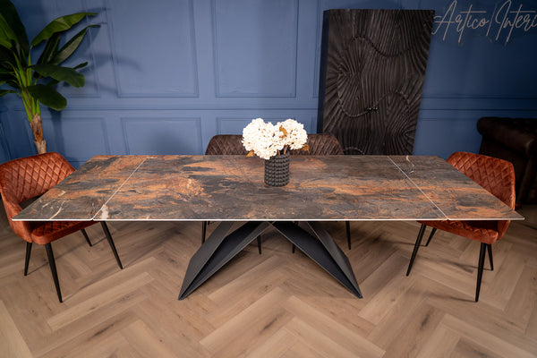 Apollo Extendable Italian Sintered Stone Dining Table in Volcanic Rocks Marble Look 180-220-260 cm