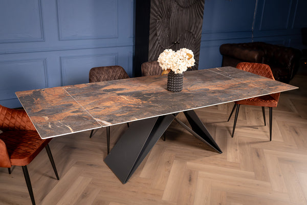 Apollo Extendable Italian Sintered Stone Dining Table in Volcanic Rocks Marble Look 180-220-260 cm