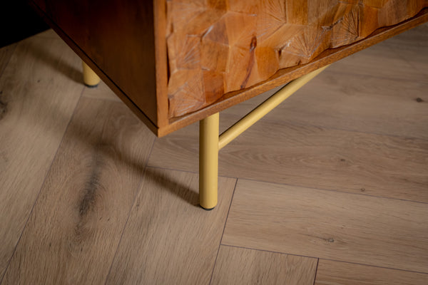 Wooden Gem Art Deco Solid Mango Wood Sideboard with Golden Frame 145 cm