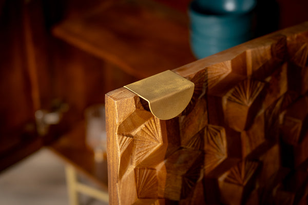 Wooden Gem Art Deco Solid Mango Wood Sideboard with Golden Frame 145 cm