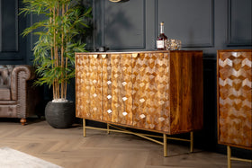 Wooden Gem Art Deco Solid Mango Wood Sideboard with Golden Frame 145 cm