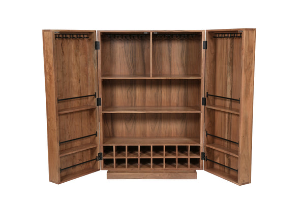 Solid Acacia Wood Bar Cabinet 140 cm with Carved Circular Front – Manhattan