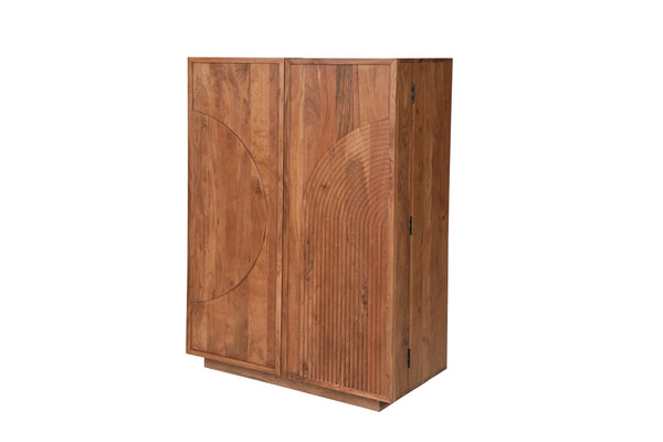 Solid Acacia Wood Bar Cabinet 140 cm with Carved Circular Front – Manhattan