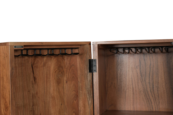 Solid Acacia Wood Bar Cabinet 140 cm with Carved Circular Front – Manhattan