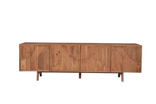 Solid Acacia Wood TV unit 180 cm with Carved Circular Front – Manhattan