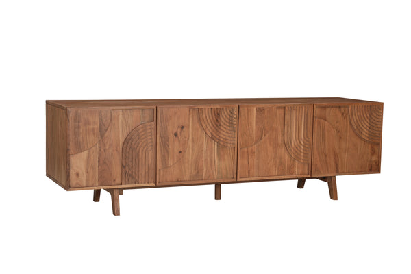 Solid Acacia Wood TV unit 180 cm with Carved Circular Front – Manhattan