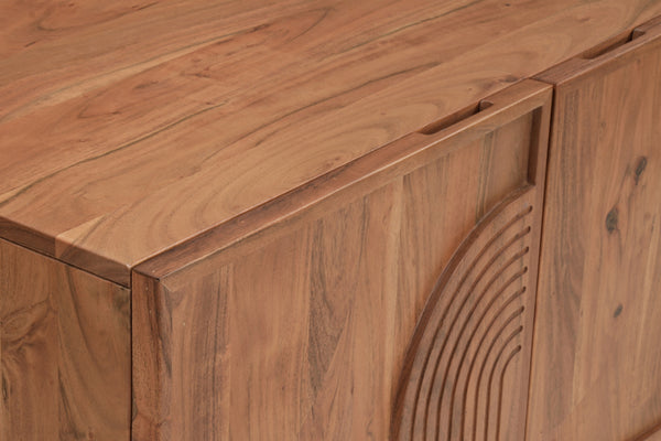 Solid Acacia Wood TV unit 180 cm with Carved Circular Front – Manhattan