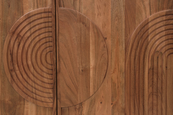 Solid Acacia Wood TV unit 180 cm with Carved Circular Front – Manhattan