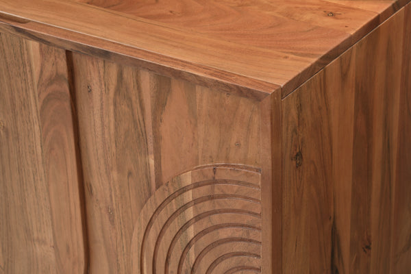 Solid Acacia Wood TV unit 180 cm with Carved Circular Front – Manhattan