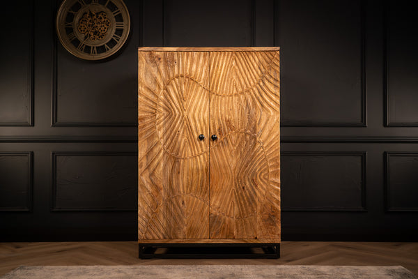 Scorpion Solid Mango Wood Bar Large Cabinet with 3d Carvings Natural 141 cm 2.0