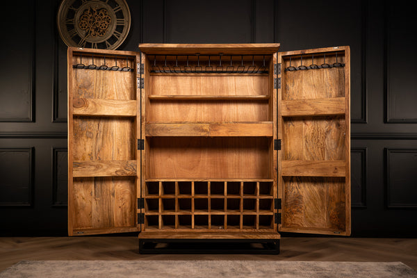 Scorpion Solid Mango Wood Bar Large Cabinet with 3d Carvings Natural 141 cm 2.0