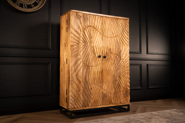 Scorpion Solid Mango Wood Bar Large Cabinet with 3d Carvings Natural 141 cm 2.0