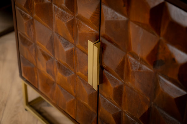 Memento Solid Mango Wood Highboard Bar Cabinet Bookshelf in Dark Brown with Golden Frame 155 cm