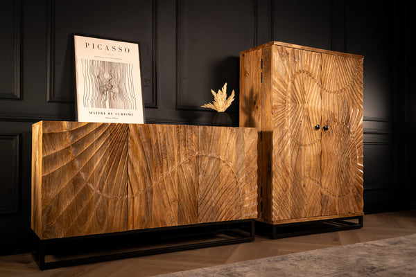 Scorpion Solid Mango Wood Bar Large Cabinet with 3d Carvings Natural 141 cm 2.0