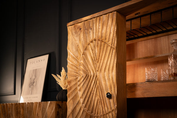 Scorpion Solid Mango Wood Bar Large Cabinet with 3d Carvings Natural 141 cm 2.0