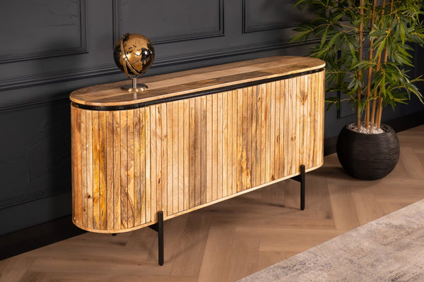 Reno Flute Art Deco Design Solid Mango Wood Sideboard with 4 Doors and Black Trim 160 cm