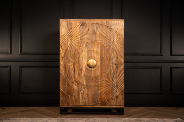 Sunset Handcrafted Mango Wood Bar Cabinet In Natural Brown and Black Metal Frame 140 cm