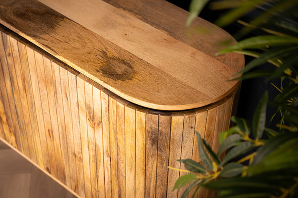 Reno Flute Art Deco Design Solid Mango Wood Sideboard with 4 Doors and Black Trim 160 cm