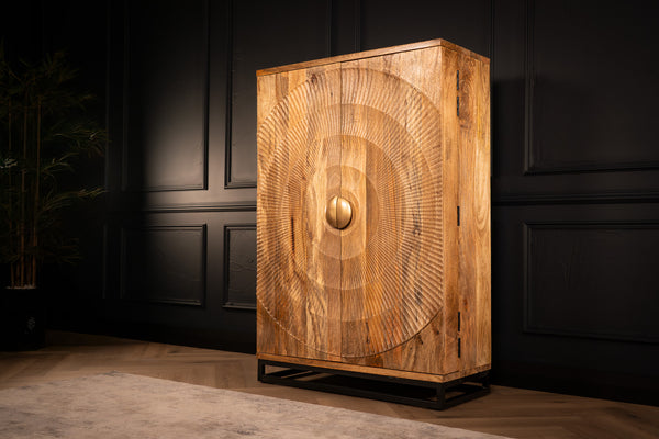 Sunset Handcrafted Mango Wood Bar Cabinet In Natural Brown and Black Metal Frame 140 cm