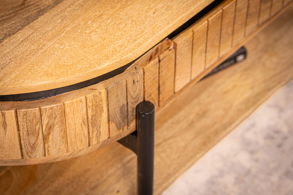 Reno Flute Art Deco Design Solid Mango Wood Coffee Table with Storage and one drawer 120 cm