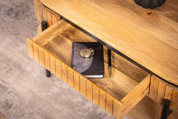 Reno Flute Art Deco Design Solid Mango Wood Coffee Table with Storage and one drawer 120 cm