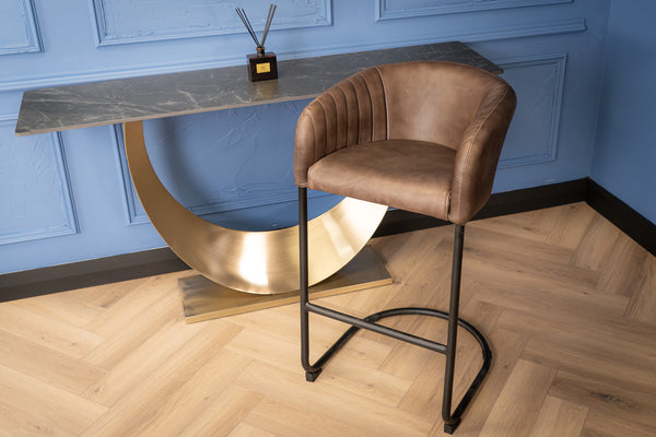 Ticino Genuine Leather Taupe Bar Stool with Black Leg